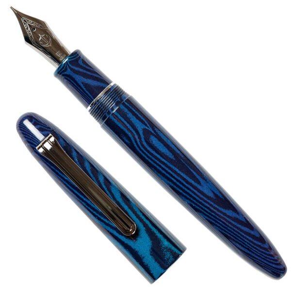 Sailor King of Pen Ebonite Blue Phoenix fountain pen cap and barrel