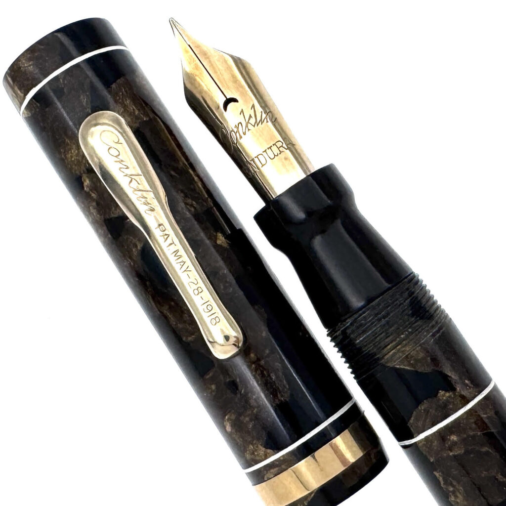 Conklin Endura Senior Black and Bronze Celluloid - close up cap and nib