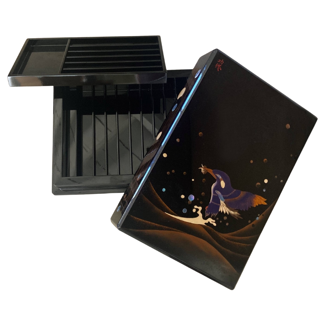 Kingfisher Urushi Maki-e Pen Storage Box